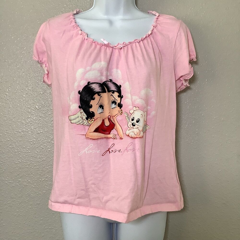 Betty Boop Vintage Y2K Angelcore Coquette Cotton Ruffle Girlhood Kidcore Top L